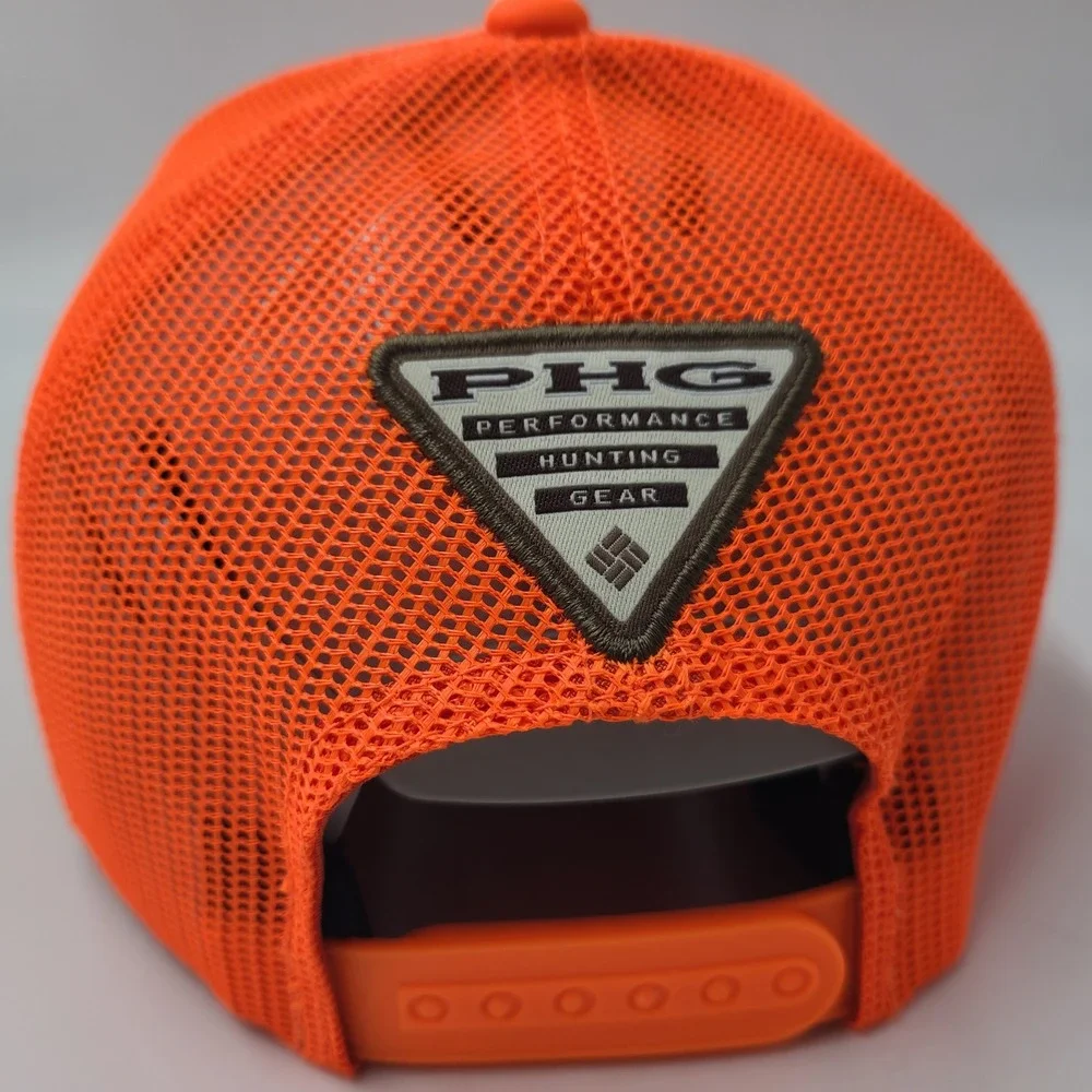 Youth Columbia Hat Snapback Trucker Mesh Blaze Orange Black PHG Hunting Flag Boy